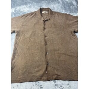 Tommy Bahama Shirt Mens M Brown Hawaiian Floral 100% Silk Button Front Casual